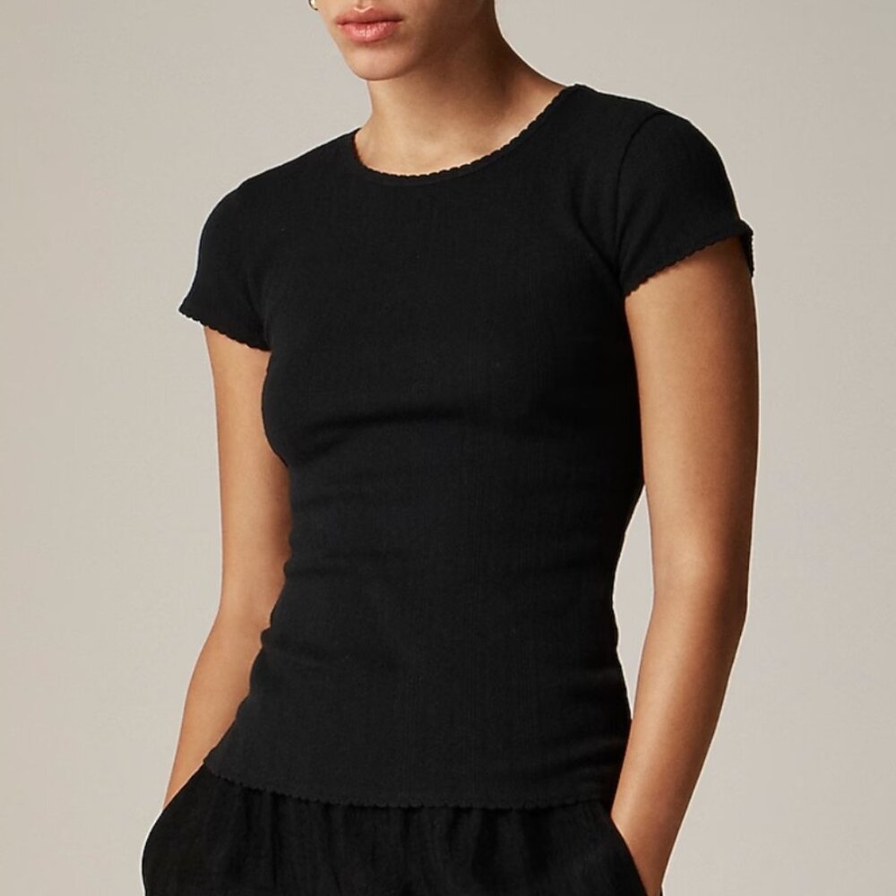 Pointelle Black T-Shirt